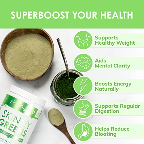 SkinnyFit Skinny Greens, Green Juice Superfood Powder, Green Apple Flavor, Natural Energy & Focus, Spirulina, Chlorella, 30 Servings