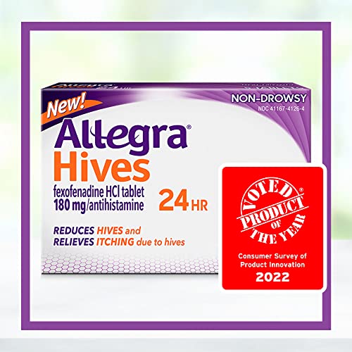 Allegra Hives Non-Drowsy Antihistamine Tablets, 30-Count, 24HR Hives Reduction & Itch Relief, 180mg