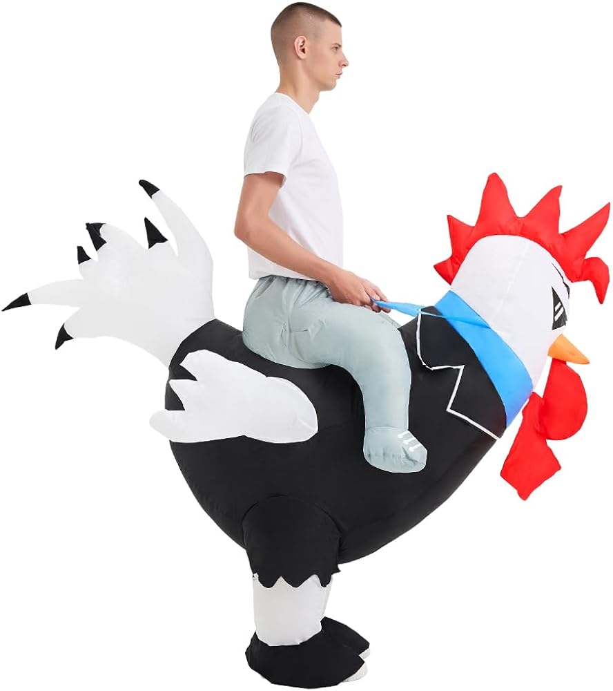 Decalare Inflatable Costume For Adults,Ride On Chicken Costume, Halloween Costumes For Men/Women,Funny Blow up Costumes (Suit Rooster)