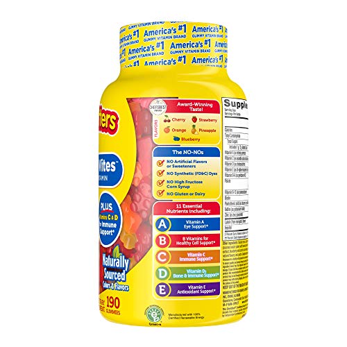 L'il Critters Gummy Vites Daily multivitamin: Vitamins C, D3 and Zinc for Immune Support 190 ct (95-190 day supply), 5 delicious flavors from America’s number one Kids Gummy Vitamin Brand