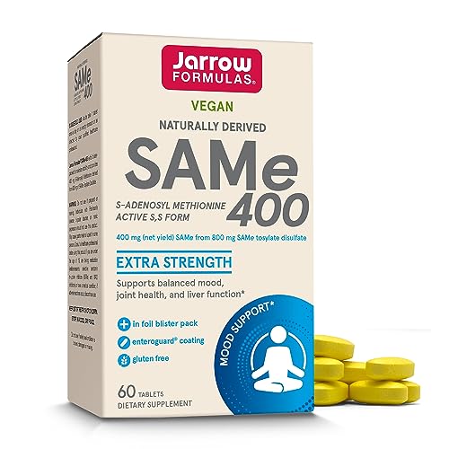 Jarrow Formulas SAMe 400 mg Extra Strength - Naturally Derived SAMe Supplements - Dietary Supplement - 60 Tablets - SAMe Supplement Supports Joint Health & Liver Function - Vegan