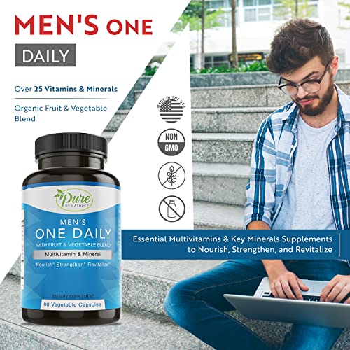 Pure By Nature One-Daily Multivitamin for Men, Immune Support Supplement with Non-GMO Ingredient, Vitamin & Minerals for Energy, 60 Veggie Capsules