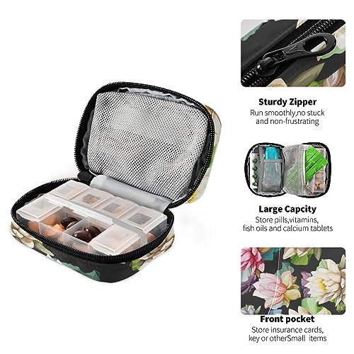 Water Lily Travel Pill Organizer Case Daily Pill Box Organizer Protable Pill Container Medication Organizer for Vitamins Medication Fish Oil Supplements