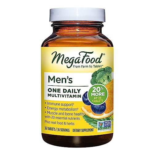 MegaFood Men's One Daily Multivitamin for Men - with Zinc, Selenium, Vitamin B12, Vitamin B6, Vitamin D & Real Food - Immune Support Supplement - Muscle & Bone Health - Vegetarian - 36 Tabs