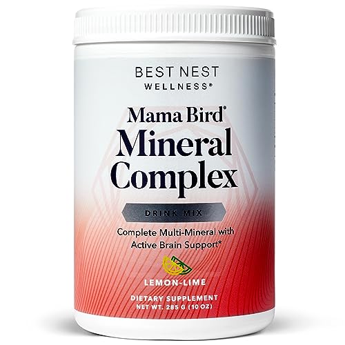 Best Nest Wellness Mama Bird Multi Mineral Supplement Powder Complex w/Magnesium, Choline, Calcium and More, Supports Brain & Bone, Non-GMO, Fizzy Lemon-Lime Drink Mix, 10 oz