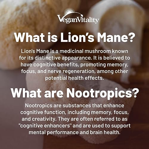 Lions Mane Mushroom Supplement Capsules Complex - Nootropic Brain Support Supplement, Lions Mane Extract - 120 Vegan Brain Booster Bacopa Monnieri, Gotu Kola, Ginseng Capsules - Focus Memory Support