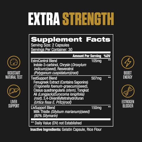 PCT Support Extra Strength 8X | #1 Rated Post Cycle Supplement for Men | Increase Levels, Block Estrogen, Liver Support | 8 Powerful Ingredients w/Fenugreek, Milk Thistle + More - 60 Pills