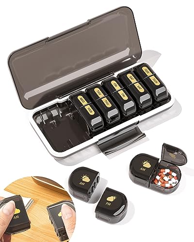 Travel Pill Organizer 2 Times a Day Travel Pill Box Case Weekly AM PM Pill Medicine Organizer 7 Day Small Day and Night Pill Organizer Twice a Day