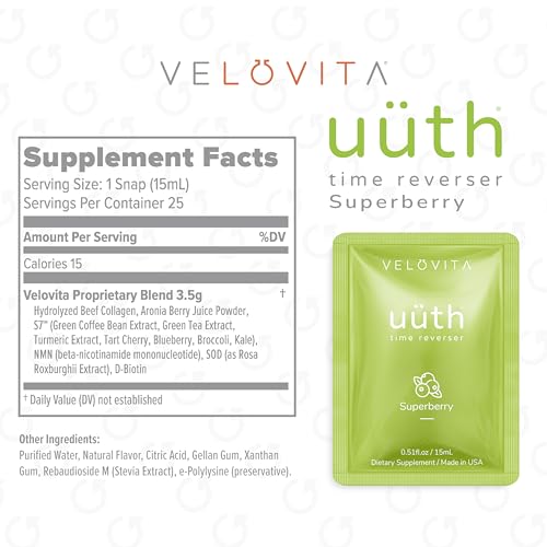 VELOVITA uüth® Time Reverser Superberry Flavor Premium Gelée Containing Collagen and Powerful Ingredients - Non GMO, Gluten Free, Keto-Friendly and Dairy Free- (25 Servings)