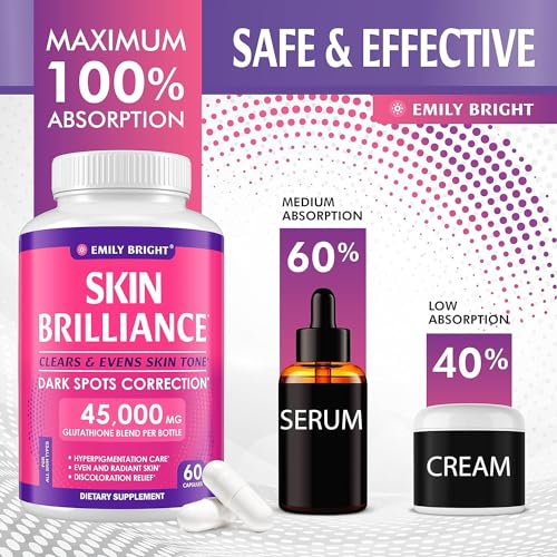 100% Effective Skin Tone Enhancer Glutathione Capsules 45,000mcg Potent Antioxidant Targets Dark Spots Acne Marks 60 Caps