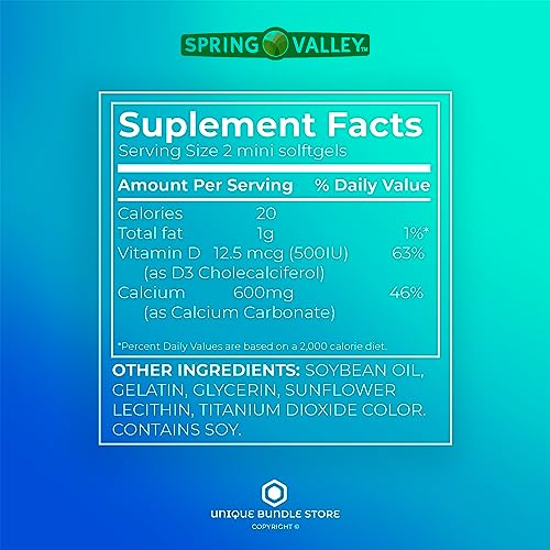 Spring Valley, Calcium 600 mg with Vitamin D3, 150 Mini Softgels Dietary Supplement + 7 Day Pill Organizer Included (Pack of 1)