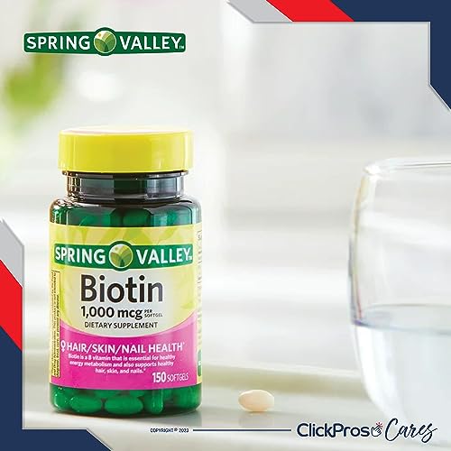 Spring Valley Biotin Softgels, 1000 mcg, 150 Count 3 Pack Bundle (450 Total) - Includes Vitamin Guide and Pill Container (5 Items)!