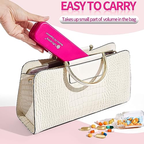 Tuffconny Weekly Pill Organizer - Travel Medicine Organizer, Pill Boxes and Organizer 2 Times a Day, 7 Day Pretty Pill Case, Pill Holder for Vitamins, Medicines and Tablets (Viva Magenta)