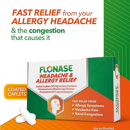 Flonase Headache and Allergy Relief Caplets with Acetaminophen 650 mg, Chlorpheniramine Maleate 4 mg and Phenylephrine HCl 10 mg Per 2 Caplet Dose - 48 Caplets