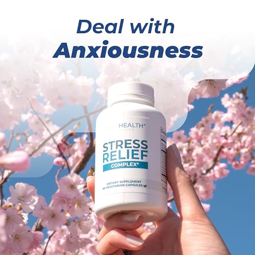 PUREHEALTH RESEARCH Stress Relief Supplement Complex - Anxiousness and Depression Supplements for Mood Support with Lemon Balm Extract, Ashwaghanda, Schizandra Extract and Rhodiola, 1 Bottle