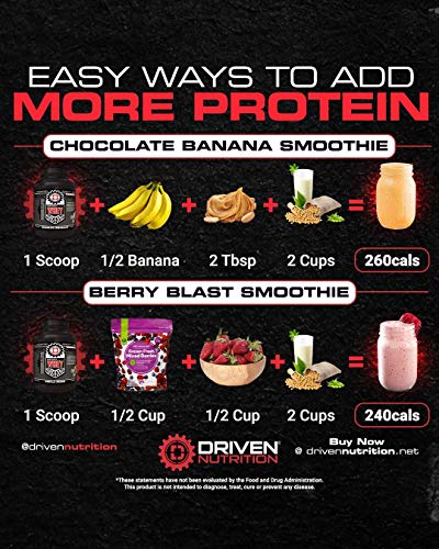 Driven WHEY- Grass Fed Whey Protein Powder: Delicious, Clean Protein Shake- Improve Muscle Recovery with 23 Grams of Protein with Added BCAA and Digestive Enzymes (Banana Pie, 5 lb)