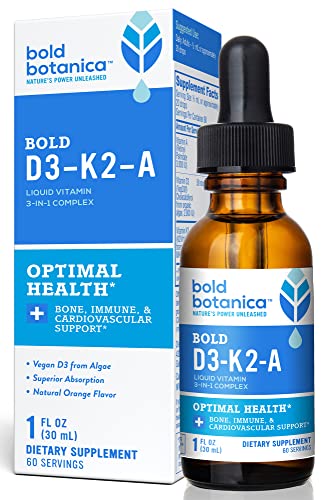 Bold Botanica D3-K2-A - 3-in-1 Complex Liquid Vitamin - Vegan Vitamin D3 with Vitamin K2 and Vitamin A Dietary Supplement - 1 FL OZ. (30mL) (1)