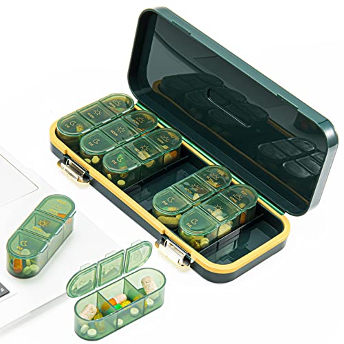 Zonlong Pill Organizer, Weekly Pill Dispensers, 3 Times A Day, 7 Day Pill Box, Large Compartments Travel Pill Container, Moisture-Proof Medicine Dispenser Pill Case for Fish Oil Vitamins (Dark Green)