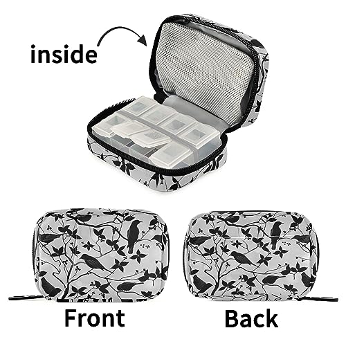 Naanle Halloween Crow Pill Box 7 Day Pill Case Bag Travel Pill Organizer Bag with Zipper Portable Weekly Case Compact Size Pill Bag for Vitamin Supplement Holder