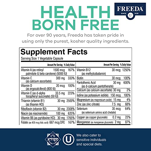 FREEDA Multivitamin – Quintabs-M Iron Free – Kosher Multi Vitamins Supplements for Women Health - Men’s Vitamins for Men Health - Multivitamins for Men & Women Adult Vitamins Multivitamin (250)