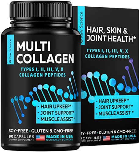 Multi Collagen Pills Types I II III V & X 90 Capsules - Hydrolyzed Collagen Peptides For Men & Women - Multi Collagen Bovine Bone Broth Supplements - Made In USA, Non-GMO, Gluten Free