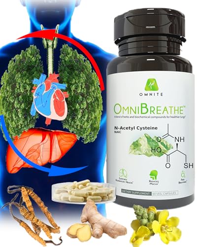 Asthma Relief,Bronchial Health,Lung Cleanse and Detox by OmniBreathe,30-Day Respiratory Wellness Supplement,Naturally Reduce Cough & Clear Mucus/Phlegm for Smokers in 24H,60 Veg Capsules(Read Reviews)