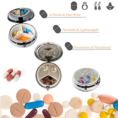 6Pcs Elegant Pill Box Case, CREATIEE-PRO Portable Medicine Tablet Vitamin Holder Organizer with 3 Component for Purse Pocket Travel Gift - Practical & Fashionable