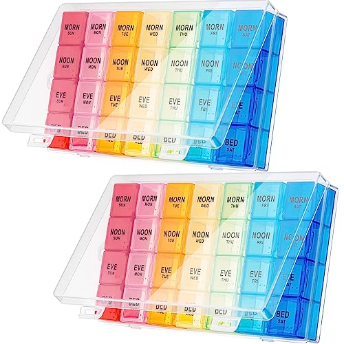 Dandat 2 Pack XL Large Weekly Pill Organizer 4 Times a Day Monthly Pill Organizer Large Weekly Medicine Organizer 28 Day Pill Box Organizer Weekly 7 Day Pill Dispenser 4 Times a Day