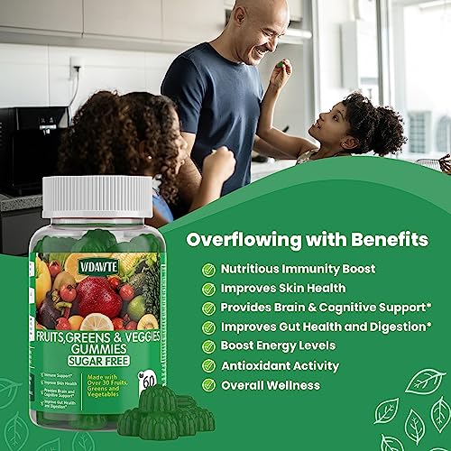 VIDAVITE Sugar-Free Fruit and Veggie Gummies — 35+ Greens, Fruit and Vegetable Vitamins to Boost Immunity, Skin & Gut Health — Ideal Fruit and Vegetable Supplement for Adults & Kids (60 Gummies)