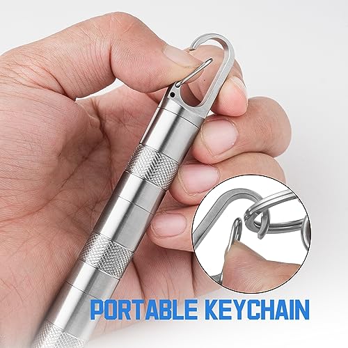 Large Titanium Pill Case,TISUR Titanium Keychain Pill Holder Travel Pill Box Container Multitool EDC Every Day Carry for Men (Gray Titanium Large -3.26 inch)