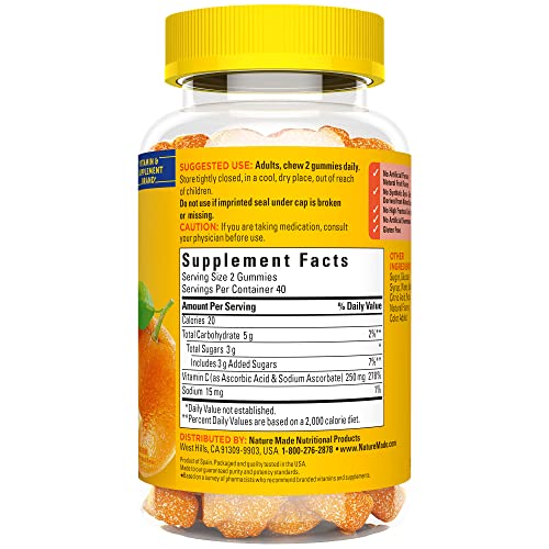 Nature Made Vitamin C 250 mg per serving, Dietary Supplement for Immune Support, 80 Gummies, 40 Day Supply