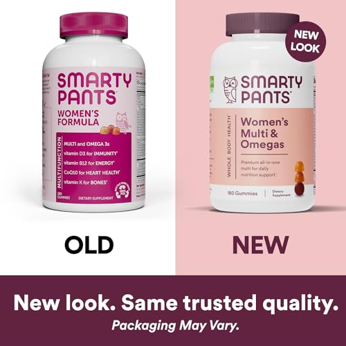 SmartyPants Women's Formula Gummy Vitamins: Gluten Free, Multivitamin, CoQ10, Folate (Methylfolate), Vitamin K2, Vitamin D3, Biotin, B12, Omega 3 DHA/EPA Fish Oil, 180 count (30 Day Supply)