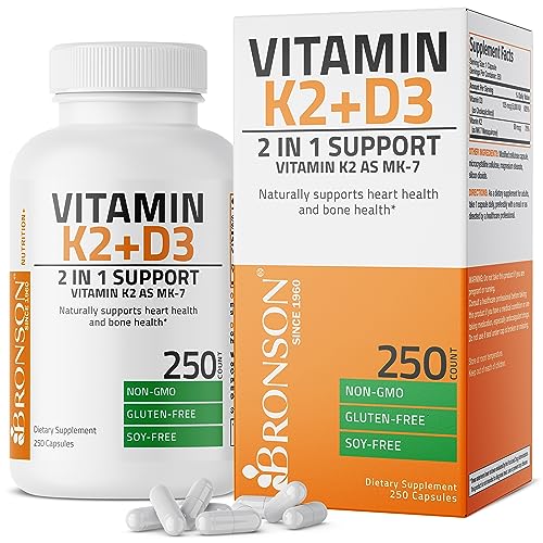 Vitamin K2 (MK7) with D3 Supplement Bone and Heart Health Non-GMO Formula 5000 IU Vitamin D3 & 90 mcg Vitamin K2 MK-7 Easy to Swallow Vitamin D & K Complex, 250 Capsules