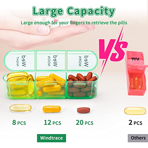 Windtrace Pill Organizer 3 Times a Day, Weekly Pill Organizer 3 Times a Day，Large Pill Box 7 Day,Pill Case with Moisture-Proof Design,Medication Organizer to Hold Vitamins,Supplements,Fish Oil