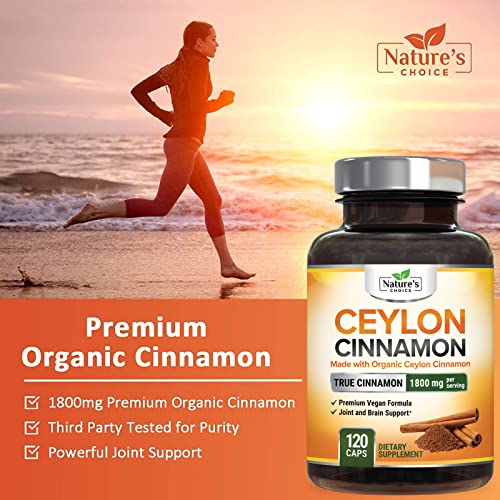 Pure Cinnamon Capsules - Certified Organic Ceylon Cinnamon Pills, Non-GMO, Gluten-Free, Dairy-Free, Sri Lanka Cinnamon Powder Supplement, Best Vegan True Cinnamomum Vitamins, Sugar Free - 120 Capsules