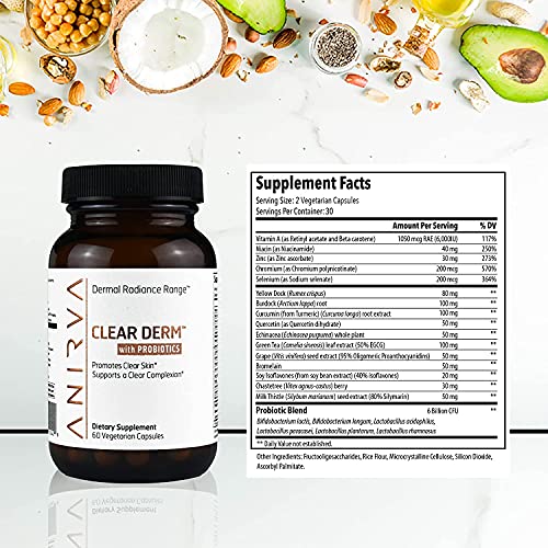 Clear Skin Supplement with Zinc for Adults, Formulated To Battle Hormonal Acne, Zinc Pills for Acne, Rosacea Skin Supplement, Zinc Supplements for Adult Acne - Anirva ClearDerm