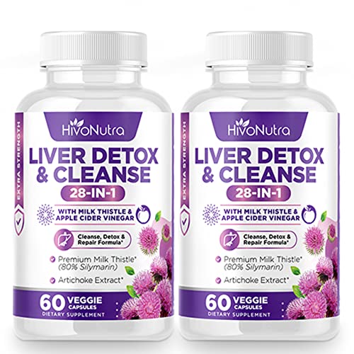 28-in-1 Liver Cleanse Detox & Repair Fatty Liver Formula - Milk Thistle Silymarin, Artichoke Extract, Dandelion & Apple Cider Vinegar - Liver Health Supplement Support Pills - Vegan Capsules