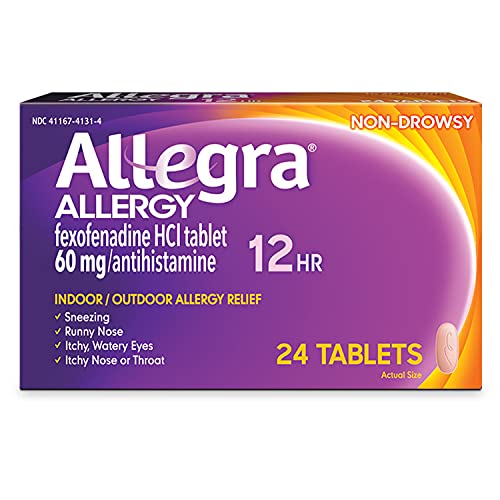 Allegra Adult 12HR Non-Drowsy Antihistamine, 24 Tablets, Fast-acting Allergy Symptom Relief, 60 mg