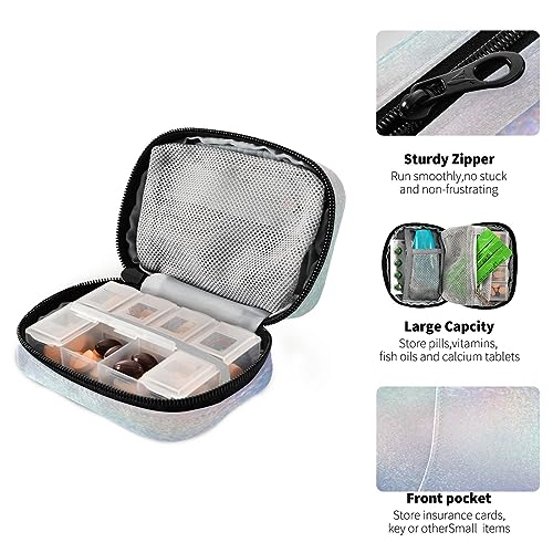 Haskirky Portable Travel Pill Cases Bag,Vitamin and Supplement Holder with Zippered Removable Organizer,4.6 * 3.14 * 1.88In Perfect for Your Sports, Camping, Hotels Iridescent