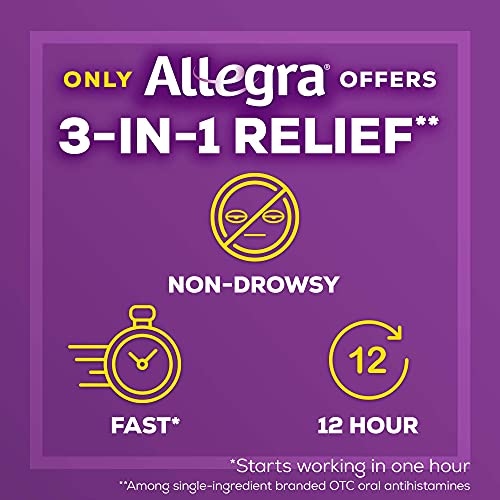 Allegra Adult 12HR Non-Drowsy Antihistamine, 24 Tablets, Fast-acting Allergy Symptom Relief, 60 mg