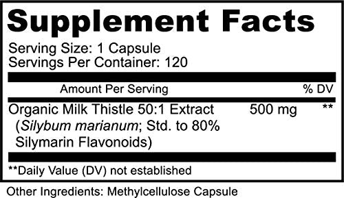 Milk Thistle Capsules- 25,000 MG Strength- 50X Concentrated Seed Extract & 80% Silymarin Standardized- 120 Vegan pills- Supports Healthy Liver Cleanse & Detoxification, Non-GMO- 4 Month Supply