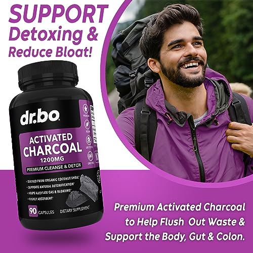 Activated Charcoal Capsules Cleanse Detox - 1200mg Organic Coconut Charcoal Pills for Stomach Gas and Bloating Relief for Men Women Kids - Active Charcoal Capsules Powder Binder Supplements for Gut