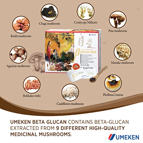 Umeken Beta Glucan - Immune Boost, Mushroom Extract, Dietary Supplement, 90 Packets, 3 Month Supply, 4.8 Ounces (Pack of 2)