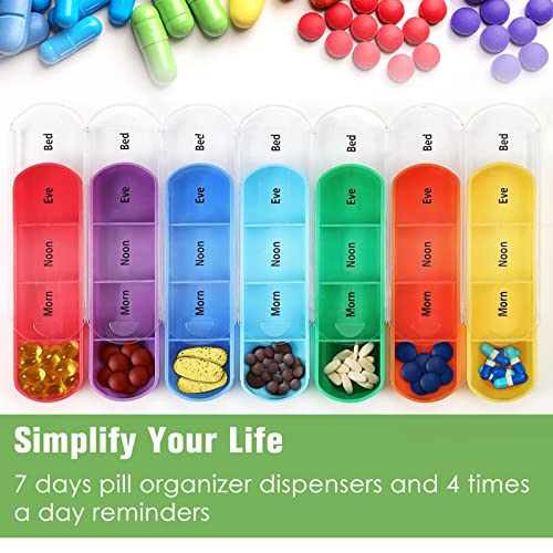 FINPAC Weekly Pill Organizers 4 Times A Day, Slide Open PU Leather Case Travel Pill Vitamin Medicine Reminder and Planner with Name Card for Morning| Afternoon| Evening| Bedtime (Emerald Illusions)