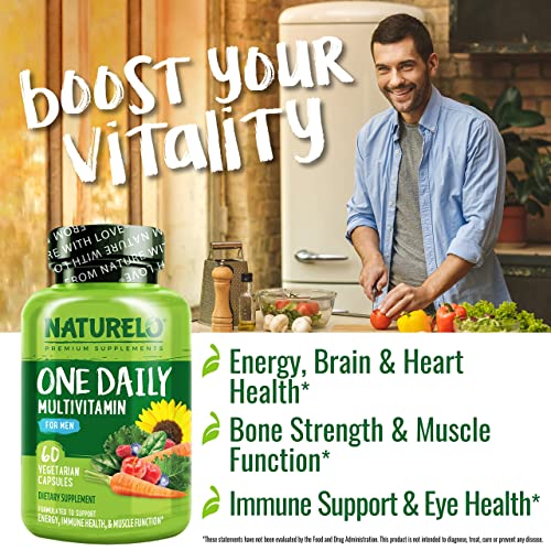 NATURELO One Daily Multivitamin for Men - with Vitamins & Minerals + Organic Whole Foods - Supplement to Boost Energy, General Health - Non-GMO - 60 Capsules - 2 Month Supply