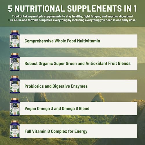 Abundant Earth Labs Whole Food Multivitamin for Women, Daily Multi Vitamins Supplements for Men/Mens Multivitamins + B Complex, Probiotic Multi Enzyme, Omegas for Organic Energy, Mood, Digestion 90ct