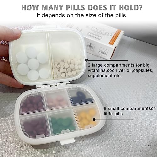 Owemtao Bling Pill Case for Purse Medicine Vitamin Container Holder Pocket Pill Case Round Medicine Organizer for Vitamin/Fish Oils/Supplement Travel Medicine Kit (8 Compartment Silver)