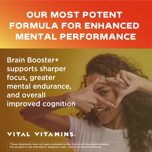 Vital Vitamins Brain Booster Plus – Lion's Mane Mushrooms - Brain Supplements for Memory & Focus – Nootropic Support – Memory & Energy Supplements for Brain – Clarity & Brain Fog Pills