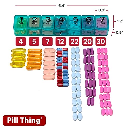 7 Times a Day Weekly Pill Box Organizer Case, Secure 7X Pillbox with Medication Schedule (7 Time-a-Day)