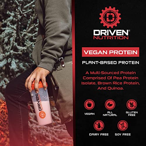 Driven Vegan Protein Powder (2 lbs) - 100% Plant-Based, Essential Amino Acids + Antioxidant-Rich Superfoods - Clean, Non-Dairy, High-Fiber - Build Muscle & Burn Fat - Post-Workout Recovery- Chocolate